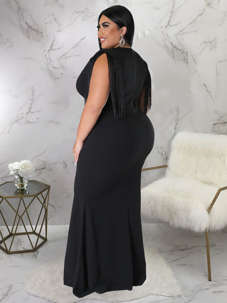 Robe de soirée élégante pour femme, grande taille, sexy, col en V, frange, fibre haute, cocktail, longue, tenues de Rh, 4XL, nouveau