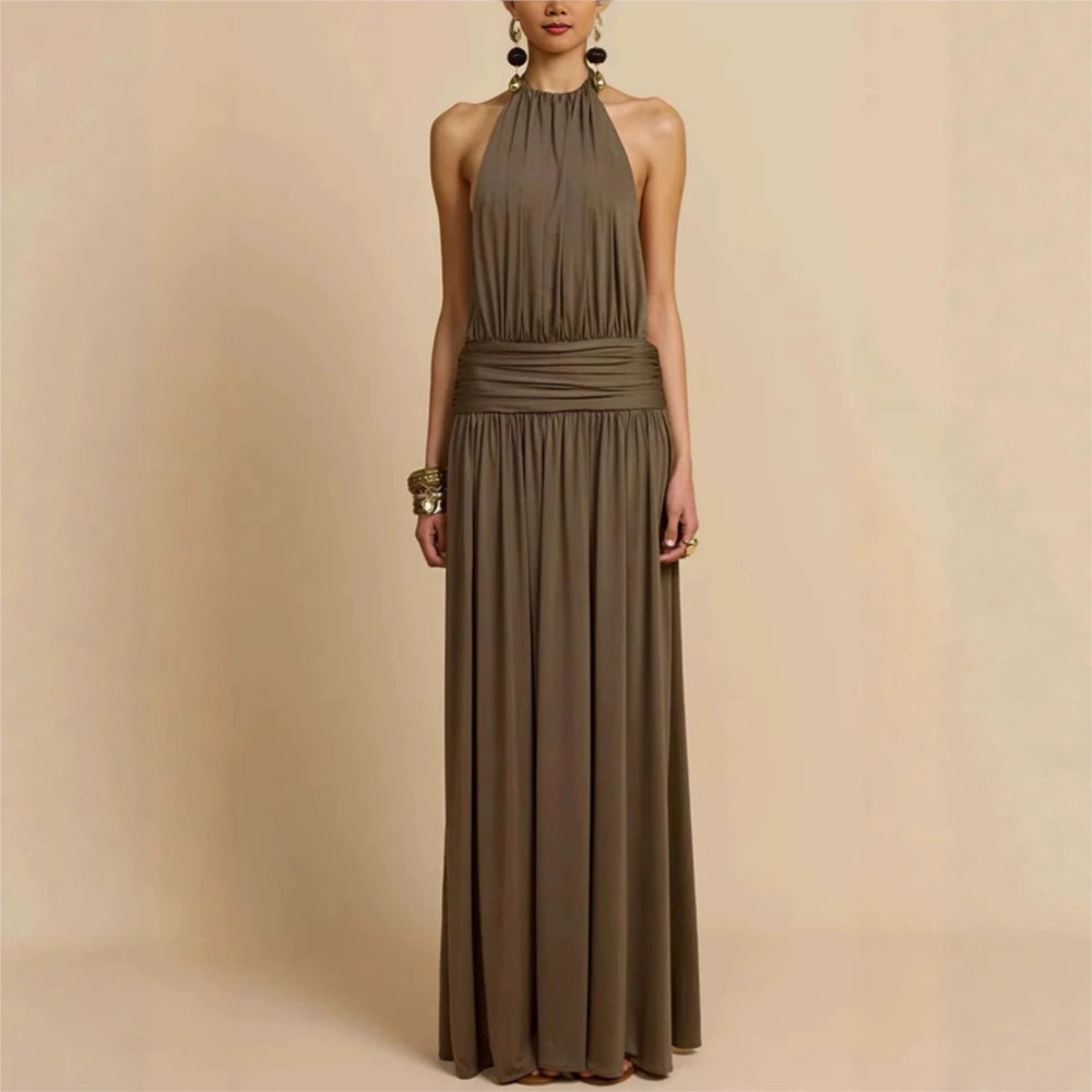 Robes pour femme, robe de soirée, robe de mariage, robe élégante, robe sexy, col plissé, sans manches, robe de banquet chic