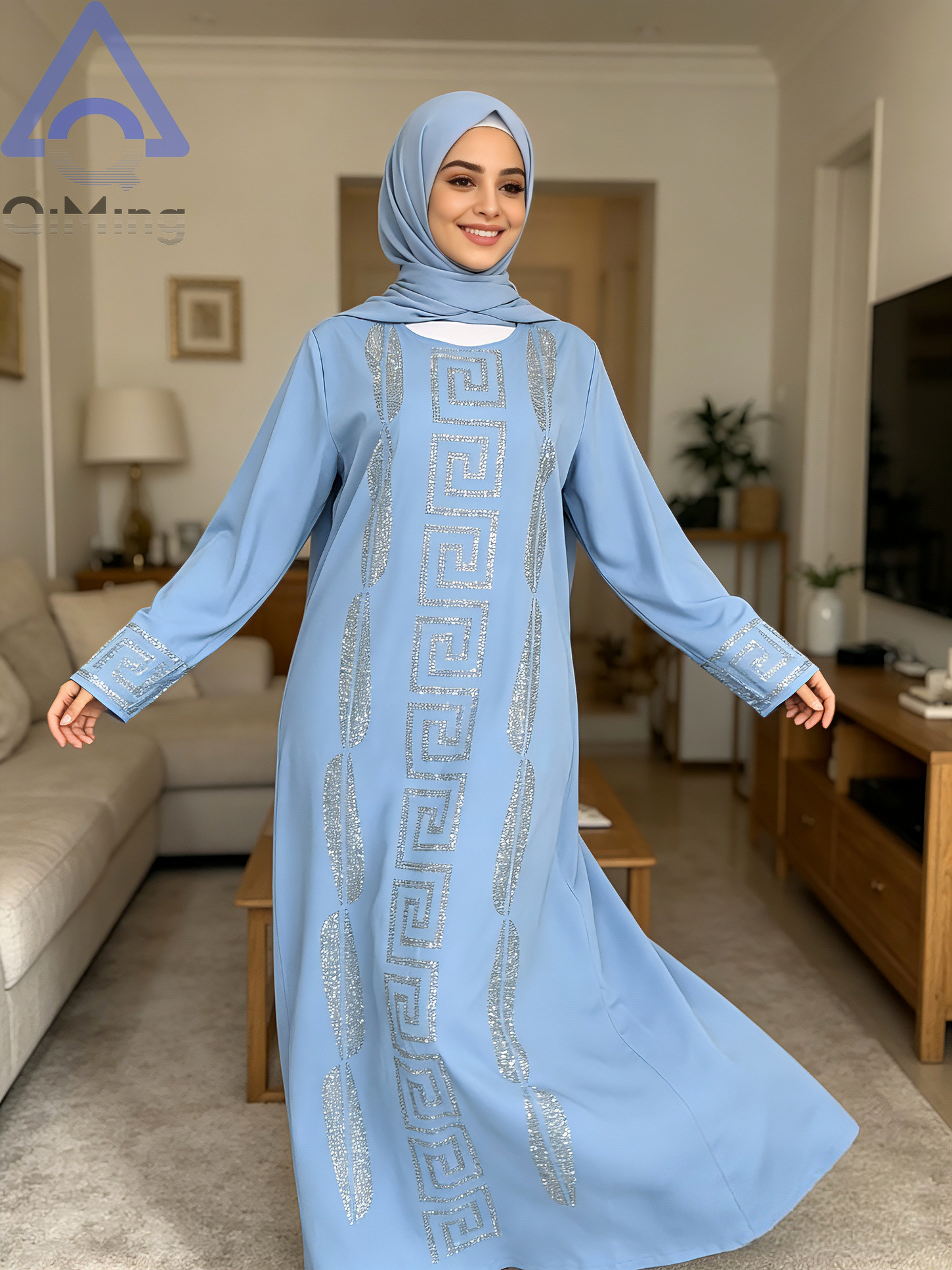 Abaya élégante pas chère pour femme, robe musulmane traditionnelle africaine en 2 pièces avec strass, robe bleue de Dubaï, taille plus, jalabiya marocaine