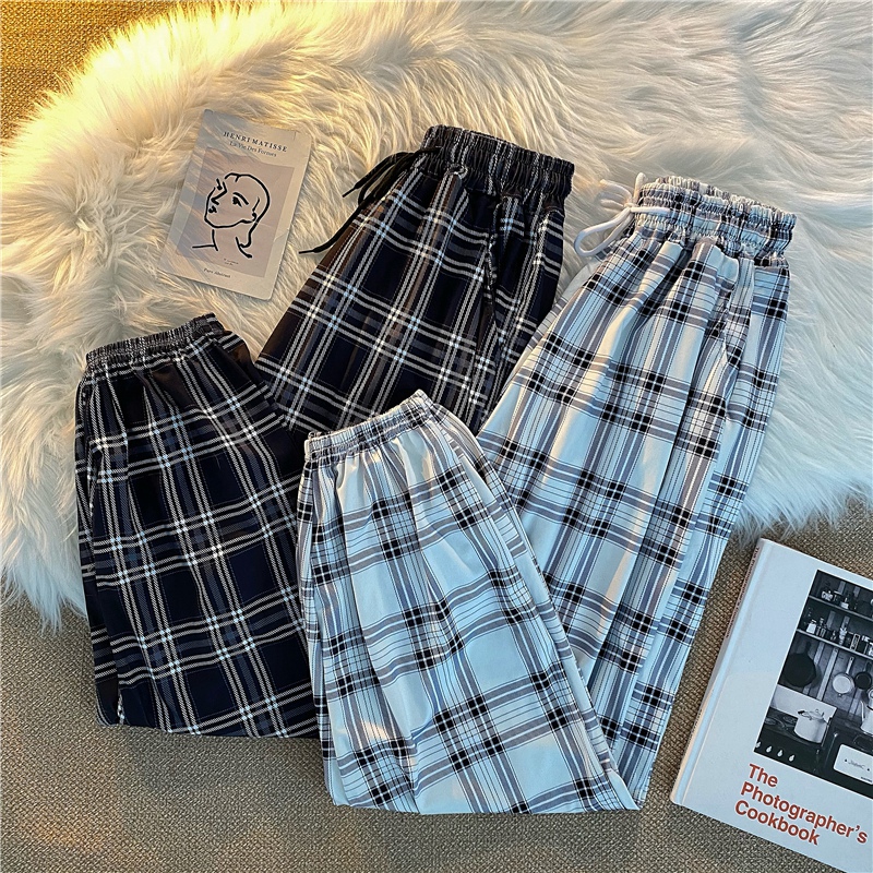 Pantalons femmes nouveau bouquet de pieds mode ample noir Plaid été Harajuku étudiants Streetwear sarouel pantalons longs femmes Chic