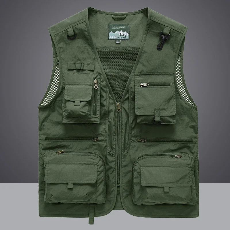 Gilet d'été pour hommes, manteau décontracté pour photographe, gilet de travail en maille, veste sans manches, outils, gilet de poche 6XL