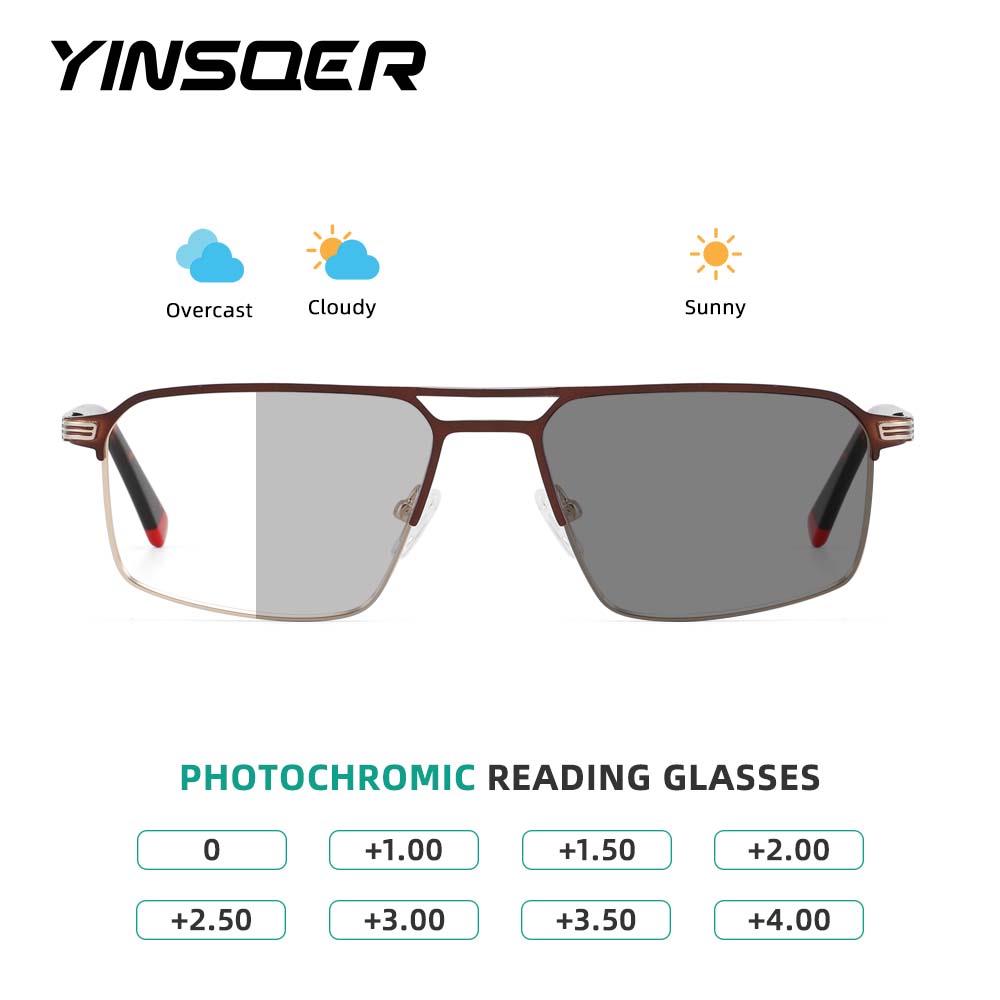 Lunettes de lecture photochromiques pour hommes Lentilles optiques de prescription Trend Lunettes de lecture pour hommes Lunettes de soleil photochromiques pour hommes