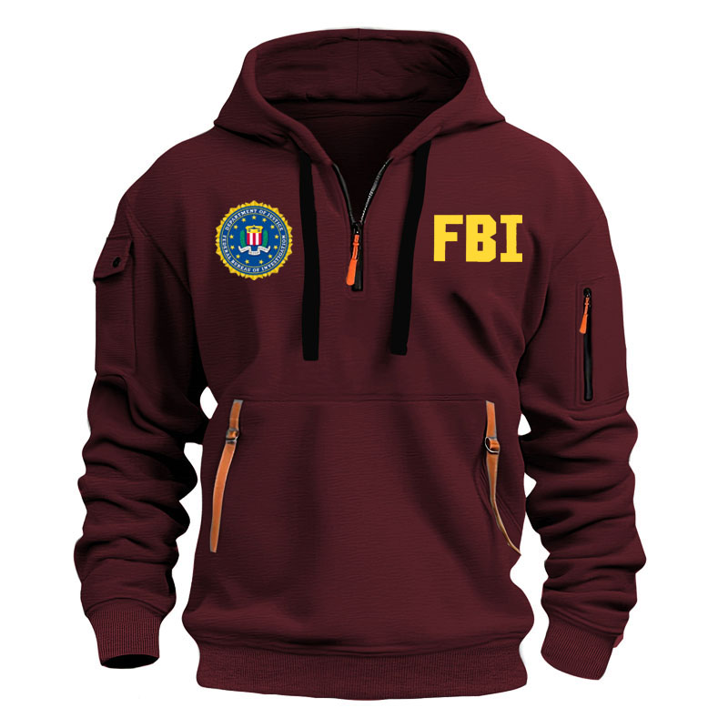 2025 mode fermeture éclair hommes sweat à capuche pour femme manteau FBI impression sport hip hop décontracté demi fermeture éclair unisexe à manches longues sweat à capuche haut