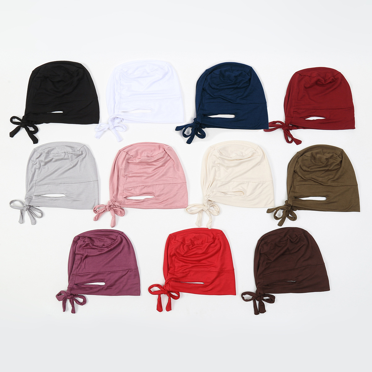 Casquettes Hijab musulmanes pour femmes, couleur unie, cordon de serrage suspendu, tête enveloppante d'oreille, Turban indien, Bonnet de coiffure à la mode, casquette de chimiothérapie