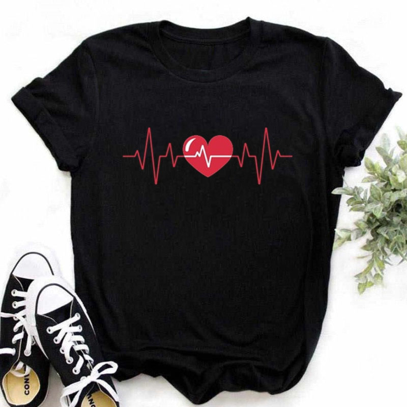 Coton 100% femmes lettres d'amour Simple tendance mignon mode col rond T-shirt à manches courtes Blouse t-shirts hauts t-shirts graphiques