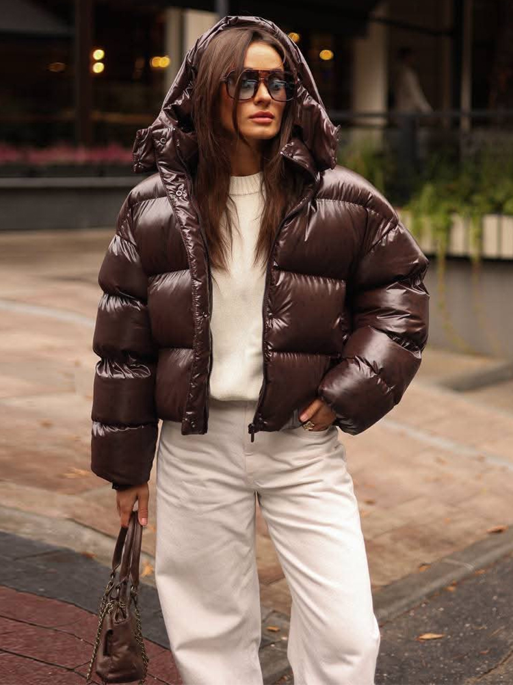 Mode vers le bas femmes coton manteau hiver nouvelle mode chaud à capuche couleur unie épaissin 2025 élégance vers le bas coton rembourré veste