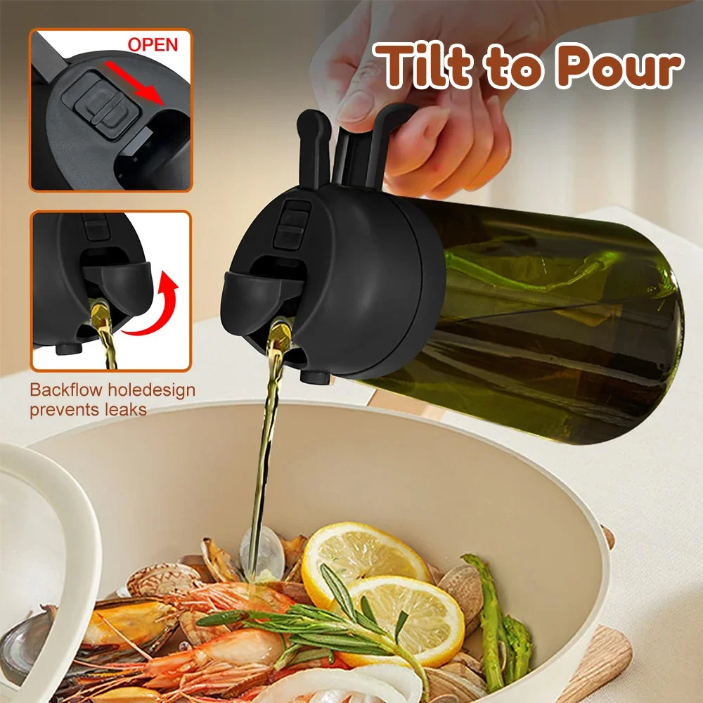 Pulvérisateur d'huile foncée bloquant la lumière 470ML/16oz pour la cuisson bouteille distributrice d'huile d'olive 2 en 1 pour la cuisine bouteille d'huile en verre vert foncé