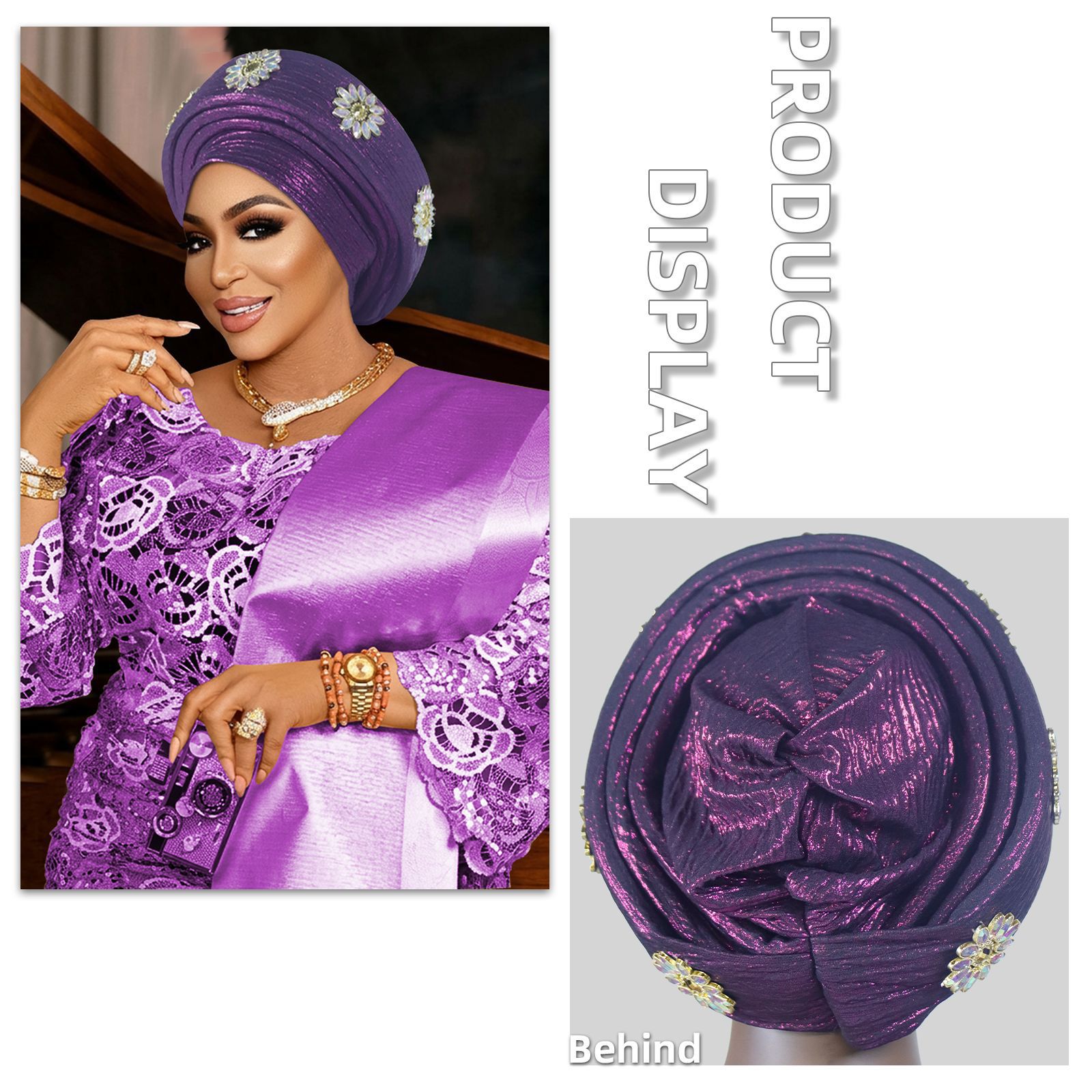 Turban préformé orné de diamants pour femme, coiffe de mariage nigériane, auto-gele africain, couvre-chef, bonnet, foulard de fête