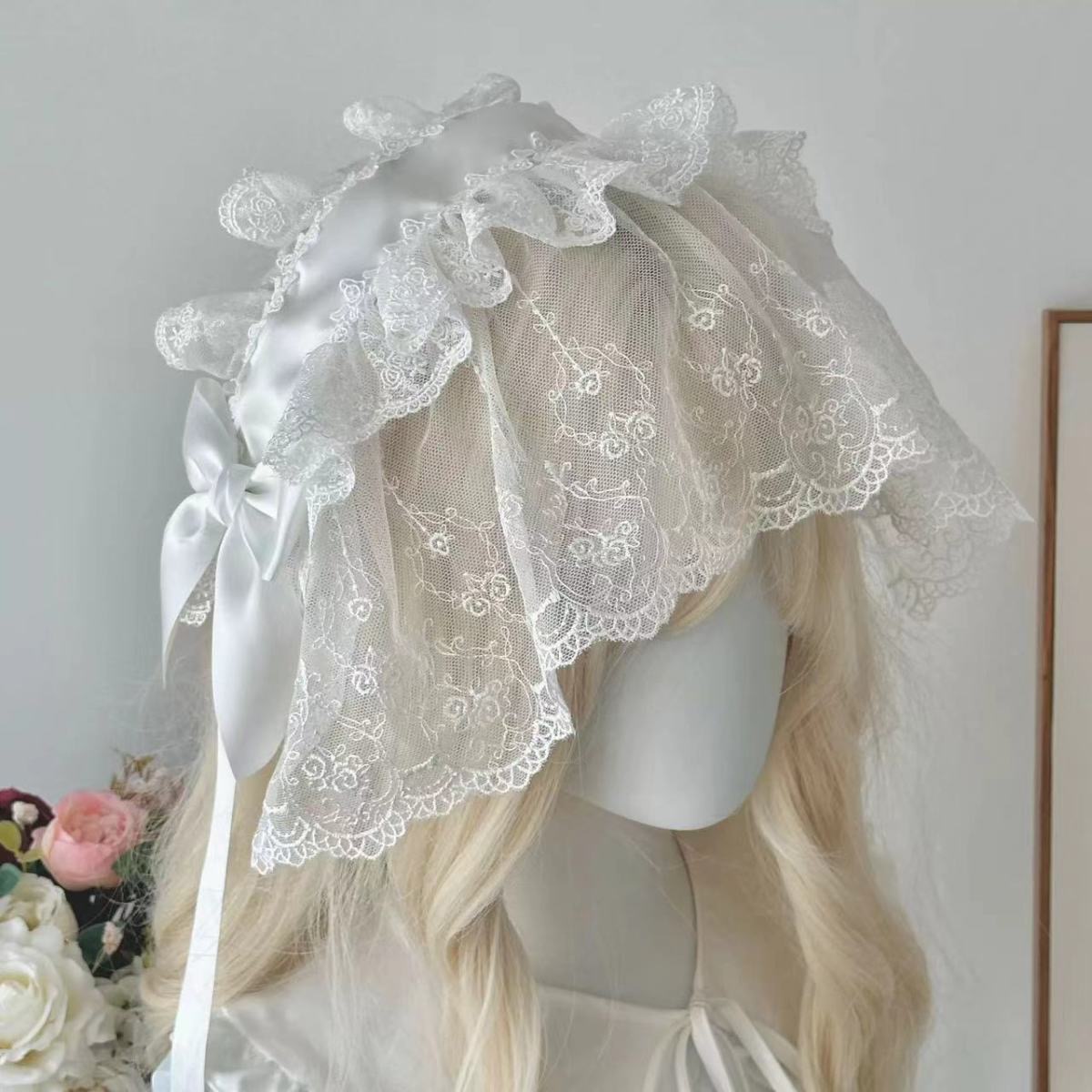 Bandeau gothique Lolita fait à la main, voile noir/blanc, accessoire Vintage élégant, nœud Lolita, Collocation de mode quotidienne, couvre-chef pour femme