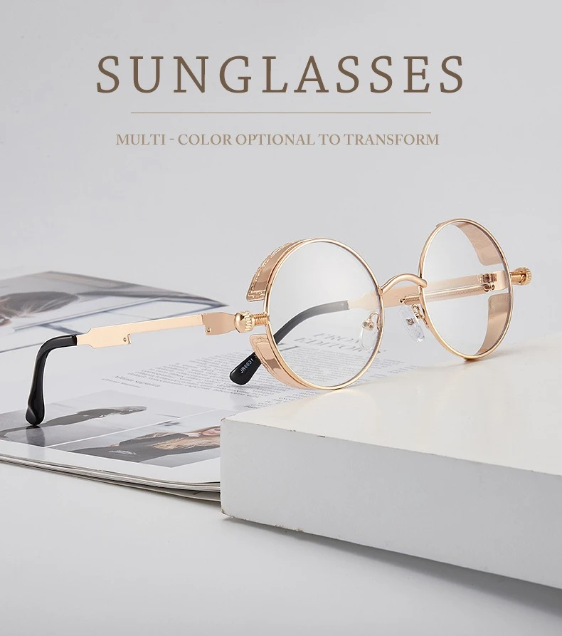Lunettes De soleil Steampunk en métal pour hommes et femmes, rondes à la mode, marque De styliste, Vintage, haute qualité, Oculos De Sol 2025