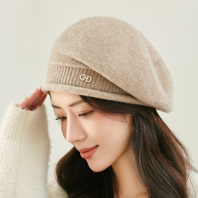 Béret tricoté d'hiver pour femmes, chapeau à la mode, casquette extensible douce, chaude et confortable pour temps froid