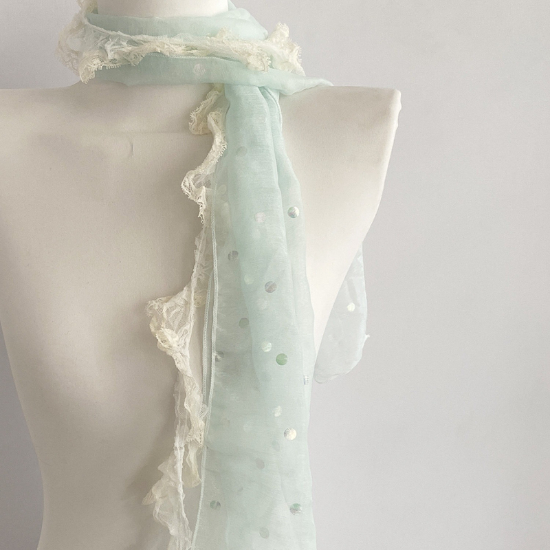 Nouvelle écharpe fine en dentelle printemps-été, protection solaire, polyvalente, mignonne, style JK, vintage à pois, accessoire de jupe pour l'extérieur