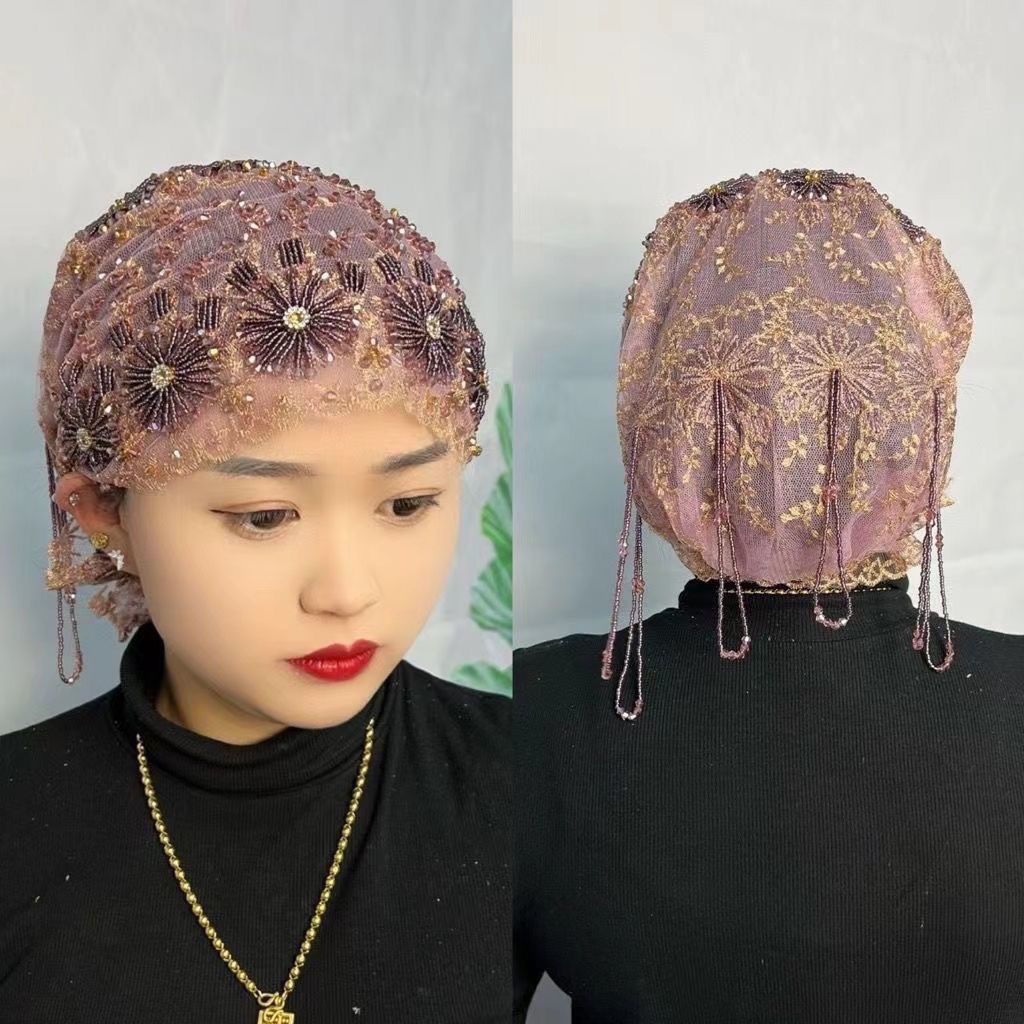Hijabs musulmans de luxe pour femmes, tissu en maille, chapeau noir avec perles et diamants brodés, chapeaux châle assortis, magnifiques casquettes africaines