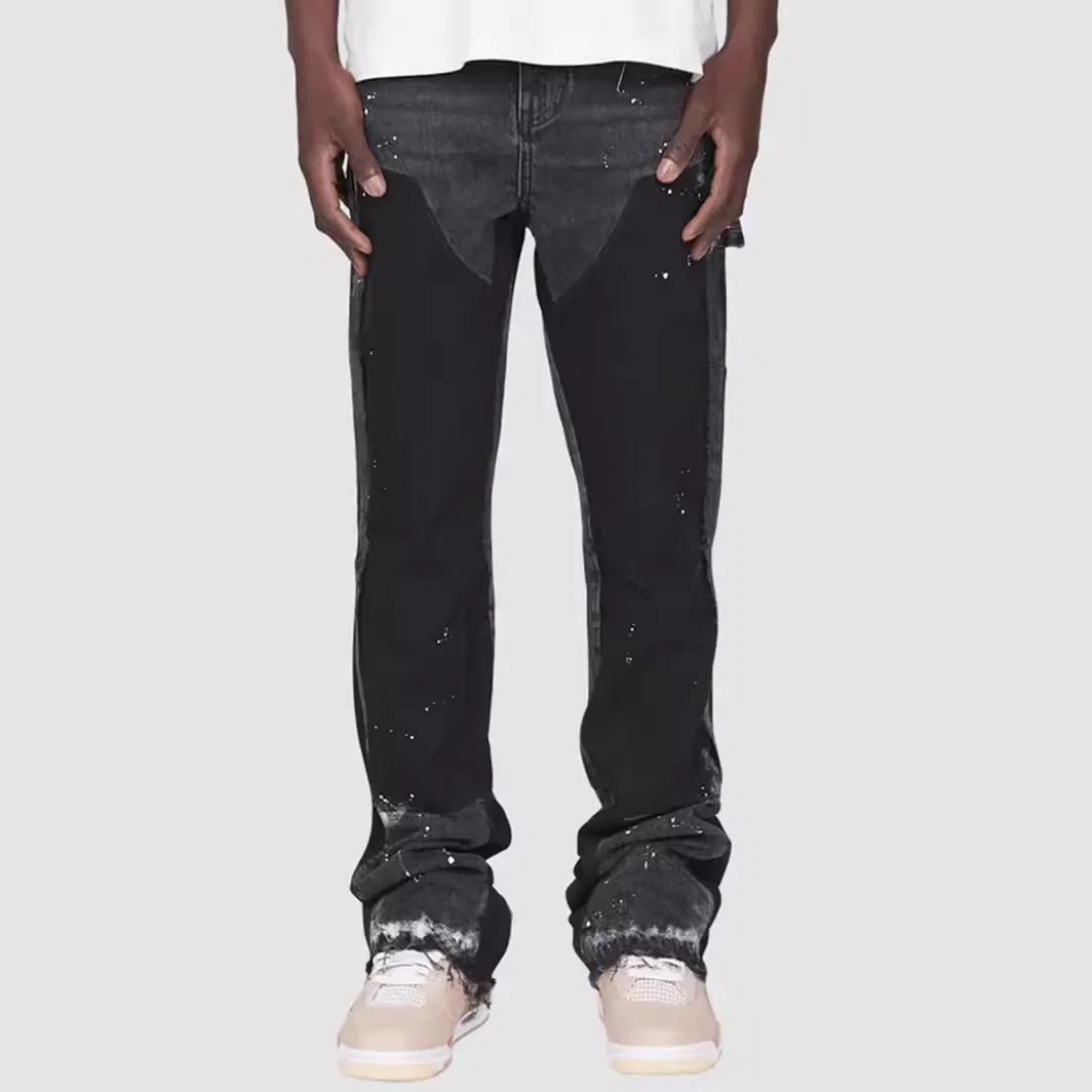 Pantalons de travail en jean pour hommes, vêtements de travail à la mode européenne et américaine, pantalons évasés en couches en Denim Patchwork élastique, S-XXL