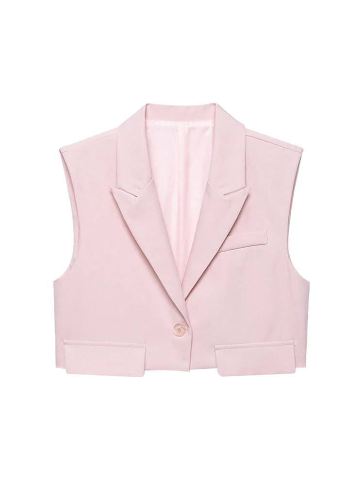 Débardeur Chic pour femmes, hauts à la mode, court, sans manches, col à revers, vêtements d'extérieur féminins