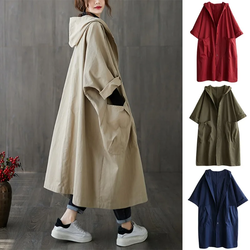Manteau Long à Capuche pour Femme, Streetwear Décontracté Coréen, Grande Poche, lèvent, Printemps Automne
