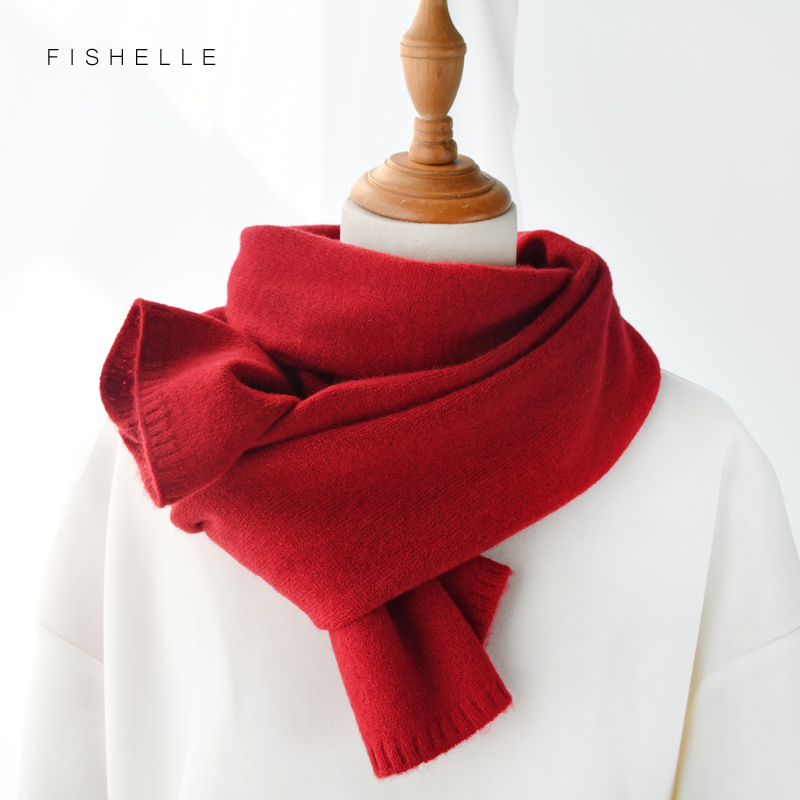 Écharpe en laine pour femmes et hommes, couleur unie, chaude pour l'hiver, tricotée, courte et fine, écharpe pour femmes adultes, enfants, cadeau de Noël et de Nouvel An.
