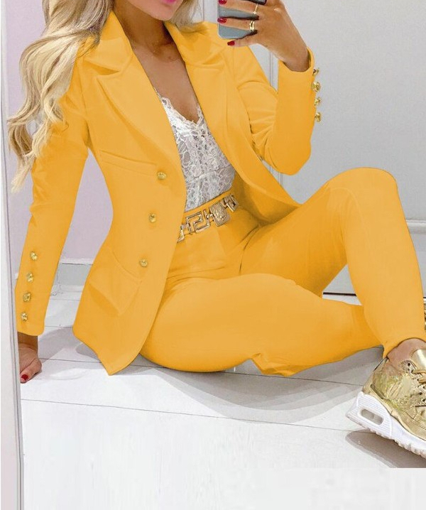 Ensemble deux pièces pour femmes, vêtements d'automne, manteaux et pantalons, mode polyvalente, décontracté, veste à manches longues et pantalon, 2023