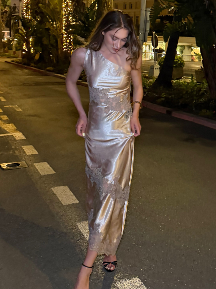 Robe asymétrique en satin pour femmes, robe longue d'été en dentelle, élégante, sans manches, robe de soirée, Vestidos
