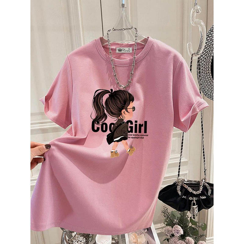 Mode d'été Cool fille imprimer T-shirts femmes vêtements décontracté ample pur coton à manches courtes haut t-shirt tout-match élégant pulls