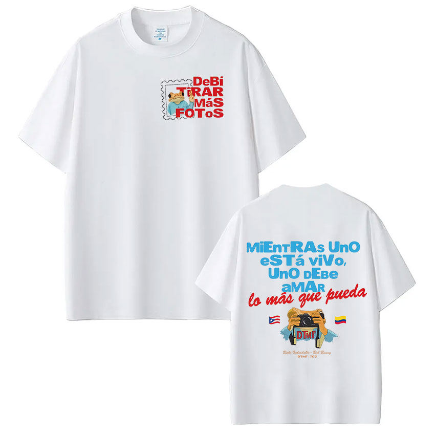 T-shirt Rapper Bad Bunny Debi Tirar Mas Fotos DTMF Tour imprimé pour hommes et femmes, T-shirt en coton, vêtements pour hommes