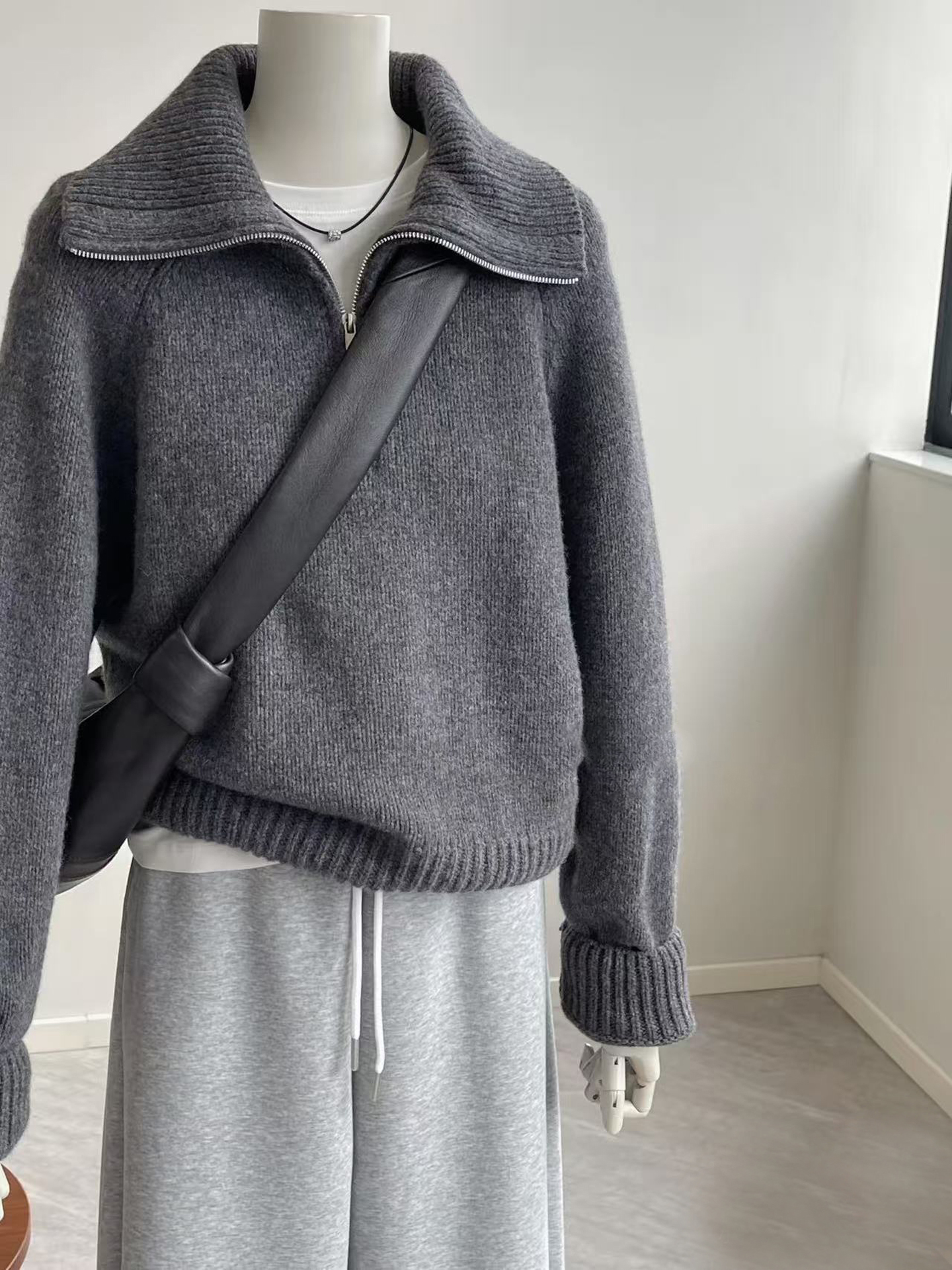 Pull en cachemire pur à 100 % pour femme, col roulé épais haut de gamme avec demi-fermeture éclair, collection automne-hiver