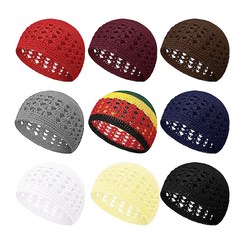 Nouveau Kufi casquette solide coton femmes hommes chapeaux de prière islamique islamique bonnet Kufi chapeaux Crochet à la main hiver garder au chaud accessoires