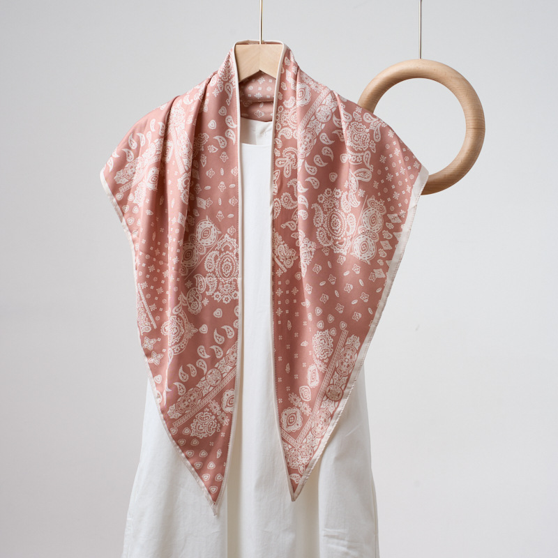 Foulard d'été en soie sergé imitation soie, motif cachemire, écharpe diagonale fraîche pour femme, foulard triangulaire en soie