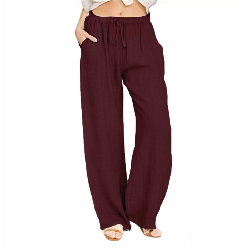 Pantalon large en coton et lin pour femme, jogging à taille élastique, vêtements féminins, mode Harajuku fjGirl