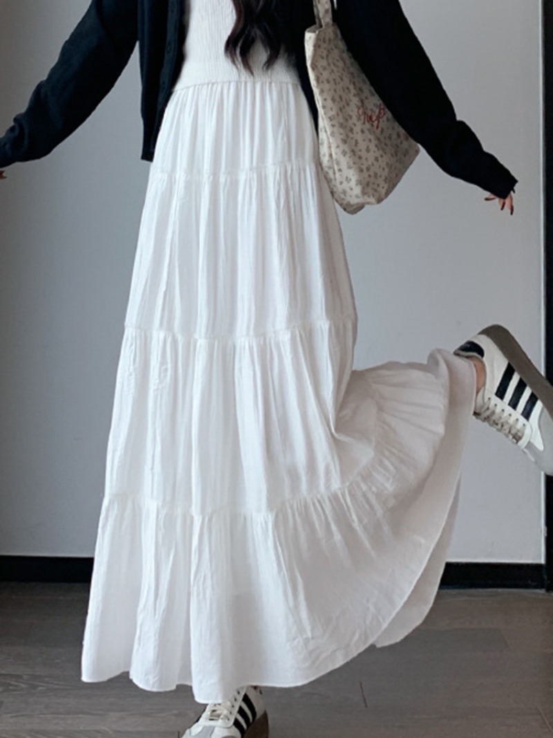 Jupes longues blanches élégantes à volants pour femmes, jupe maxi taille haute, jupe ample décontractée coréenne pour femme, printemps été