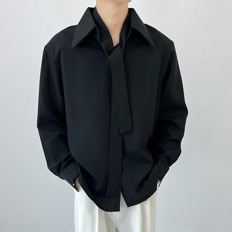 Vêtements de luxe de printemps pour hommes, chemises texturées décontractées, boutons à revers Vintage, couleur unie, manches longues, vêtements de base, 2025