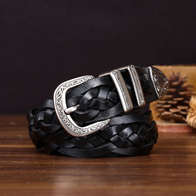 Ceinture tissée en cuir de vache pour hommes, nouvelle couche supérieure de 3.2cm, niche de personnalité rétro, ceinture décontractée