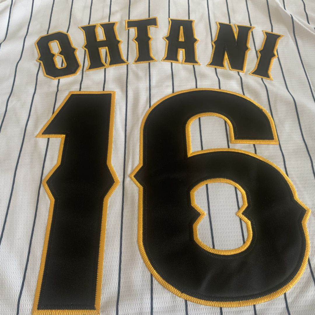 Maillot de baseball Japon 16 OHTANI Broderie cousue pas cher Haute qualité Vêtements de sport d'extérieur BLANC Rayures noires SAMOURAÏ