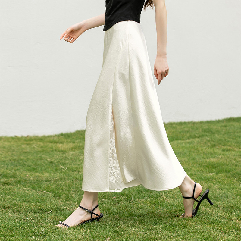 Jupe longue brillante SENTUBILA pour femme, collection Printemps-Été 2026, élégante jupe sirène en dentelle épissée pour femme, vêtements féminins 161QH4621