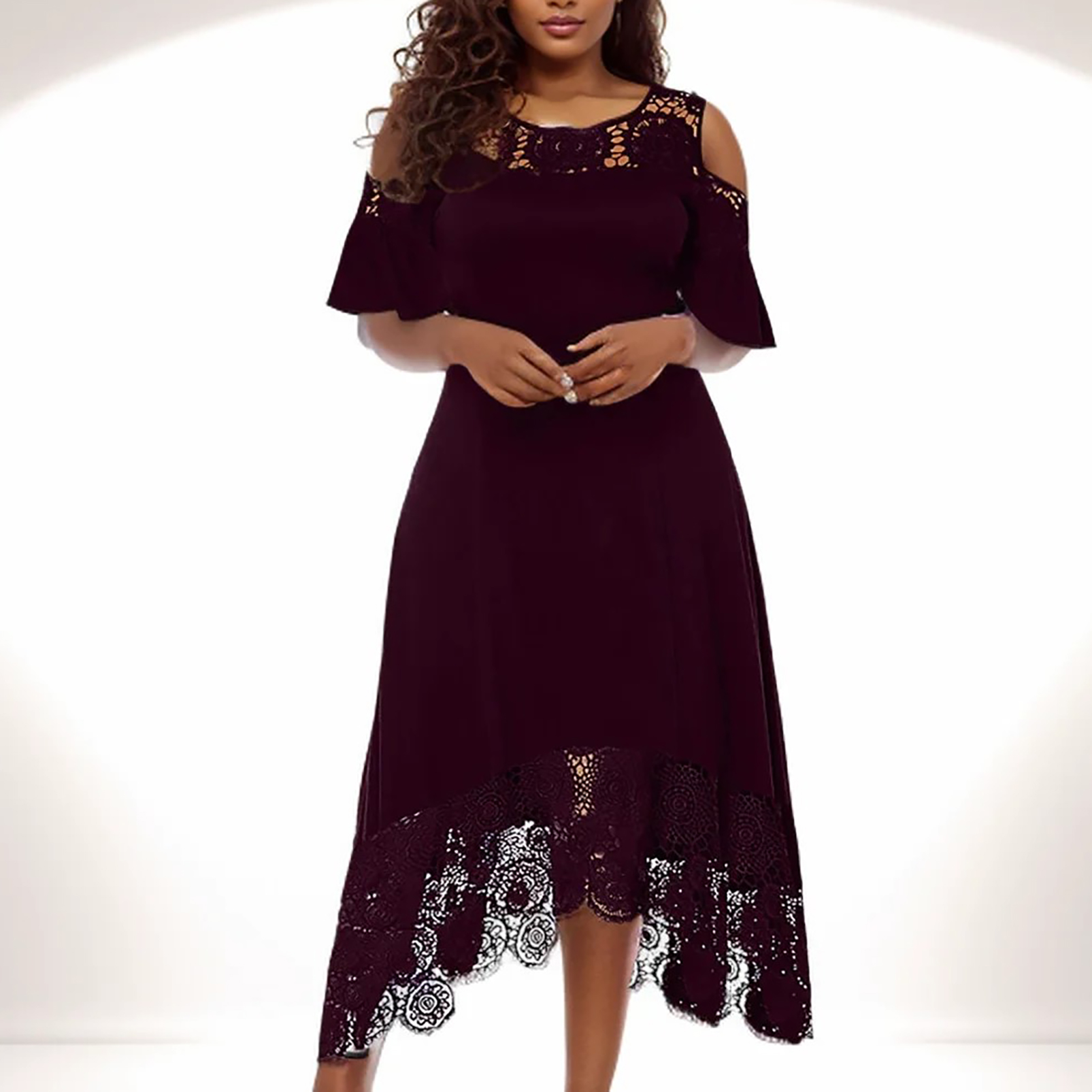Robe de Soirée en Dentelle à Manches Courtes et Col Rond pour Femme, Tenue Élégante d'Invités de Mariage, Grande Taille, Été
