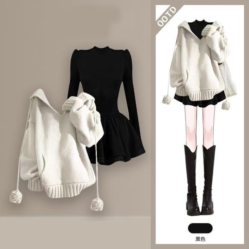 Printemps automne pull tenues femmes Vintage élégant décontracté tricoté pull mince Mini robe deux pièces ensemble