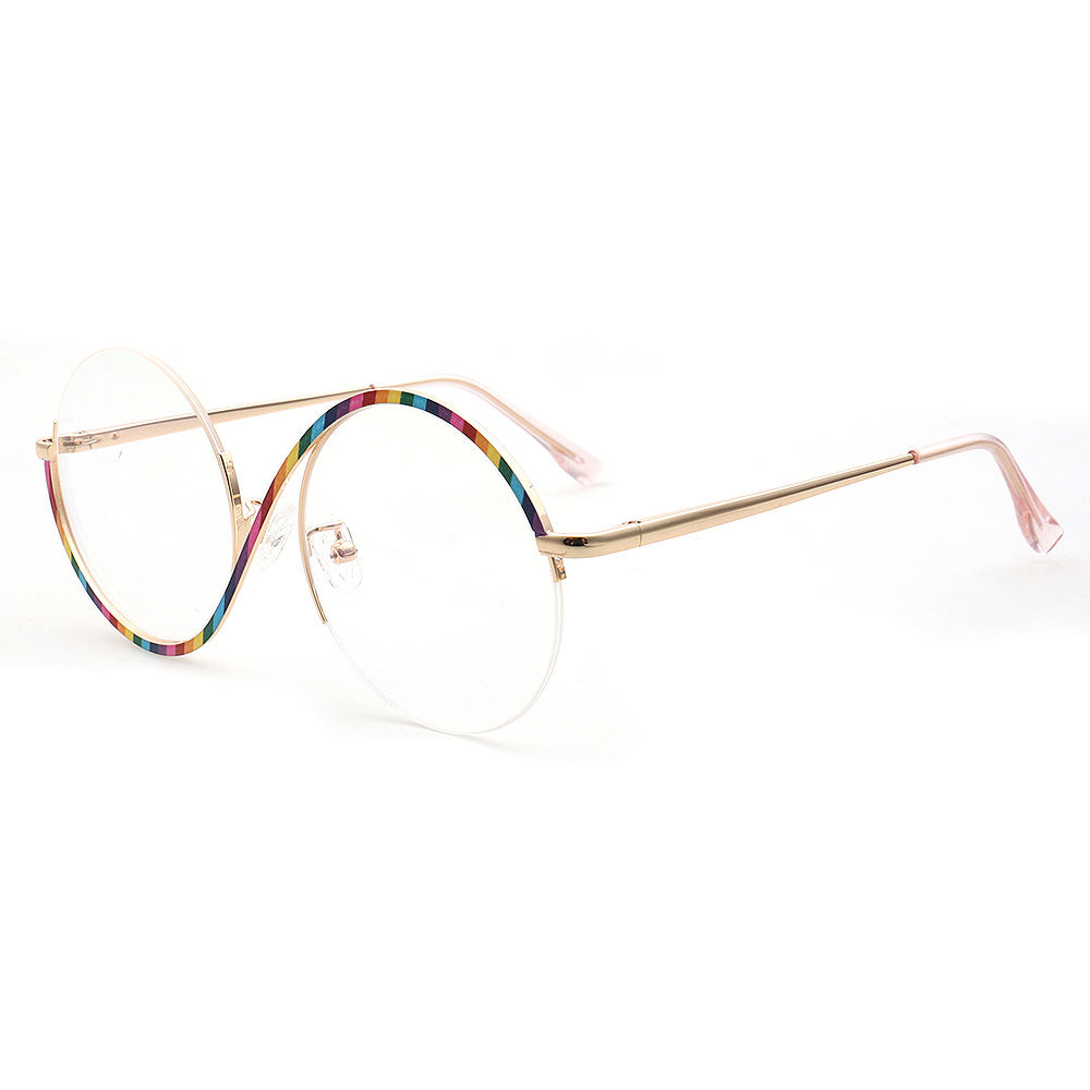 Lunettes vintage demi-jante pour femmes, montures rondes, lunettes optiques, lunettes en métal, arc-en-ciel, lunettes contrevenants, surdimensionnées