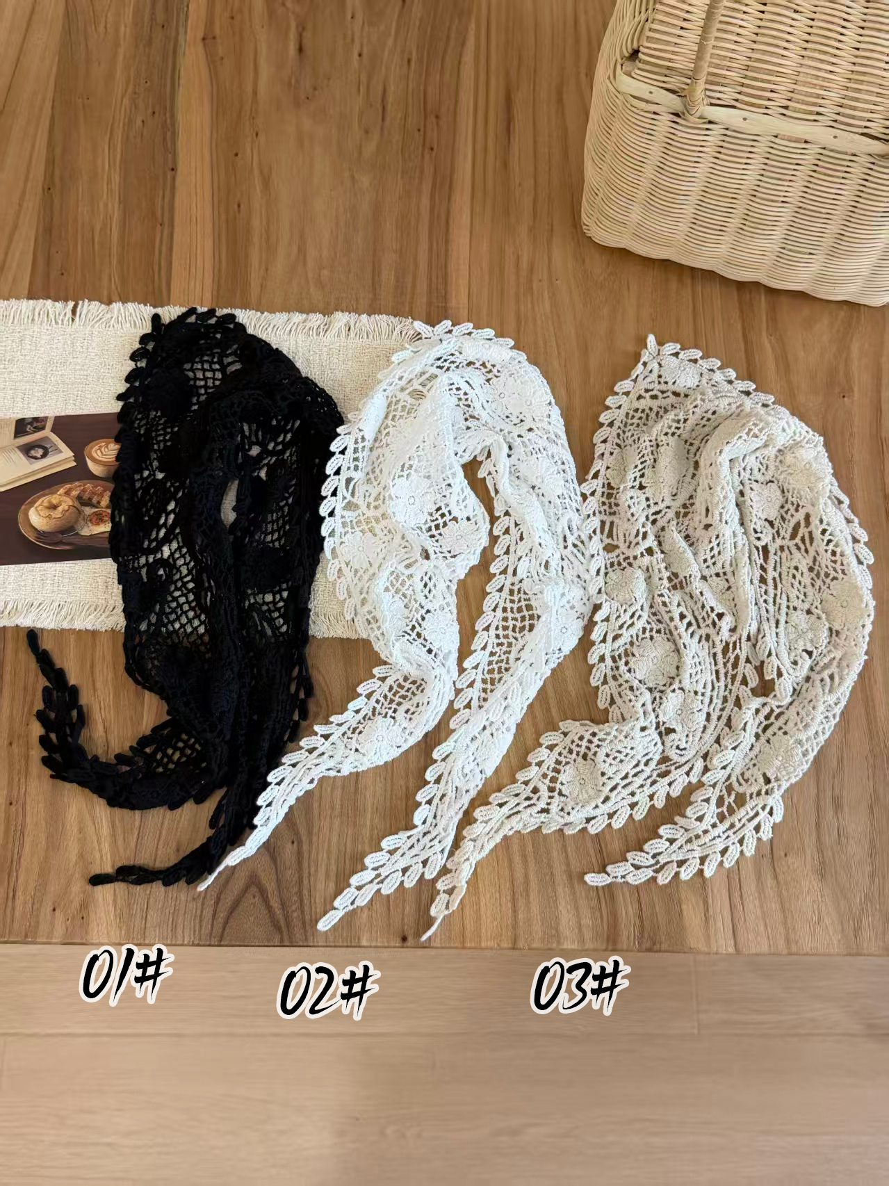 Foulard triangulaire en dentelle pour femmes, style doux pour jeunes filles, protection solaire, printemps-été, style plage français, attache-cheveux, hijab musulman vintage pour femme