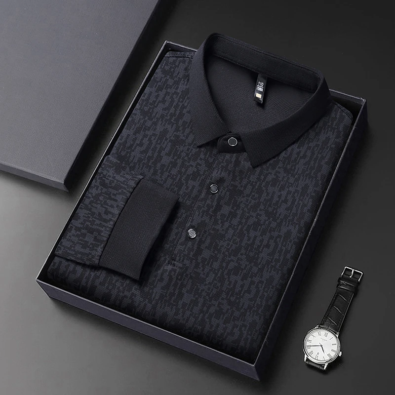 Nouveau Polo Homme 2026 à Manches Longues Imprimé Tendance Édition Coréenne – T-shirt d'Été Confortable et Polyvalent