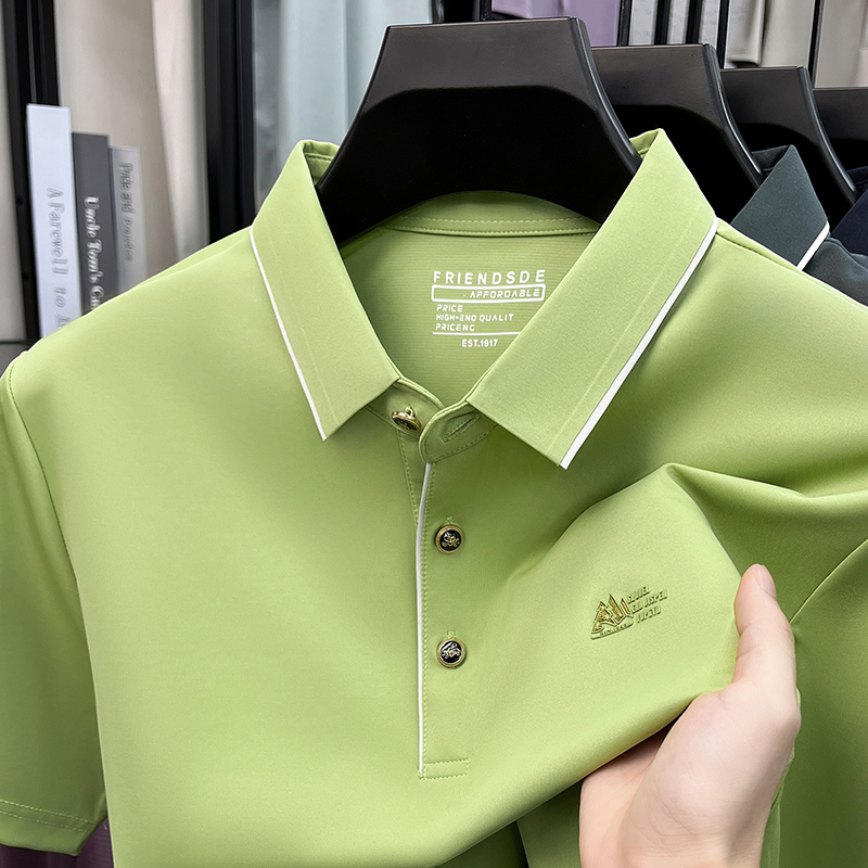 Luxe marque glace soie manches courtes polo shirt hommes haute qualité nouvelle lettre de mode en Gaufrage respirant été casual T-shirt