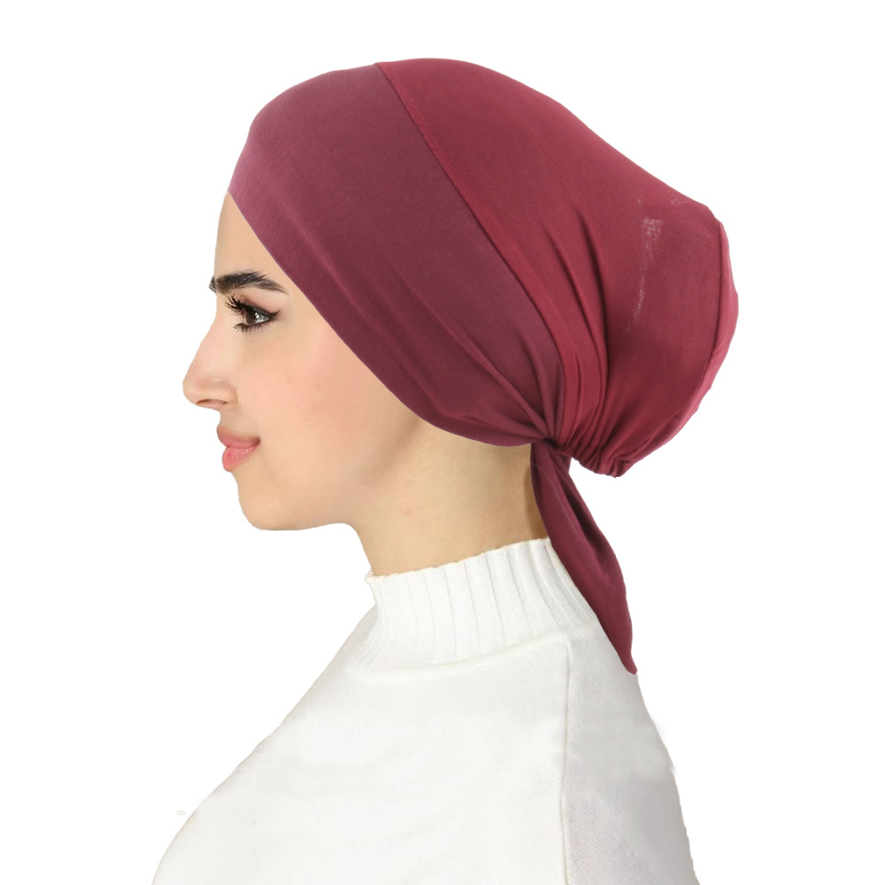 Femmes musulmanes maille respirant élastique cravate corde dos intérieur Hijab casquettes extensible sous-écharpe Bonnet chapeaux Turbante réglable