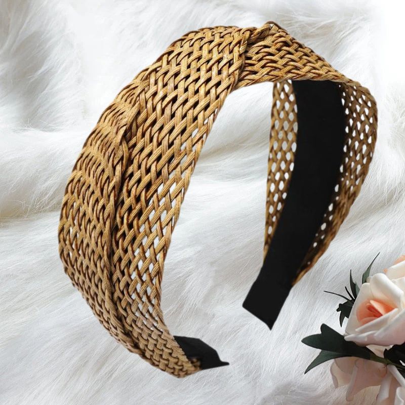 Style de plage bandeau de paille Bohe bandeau de cheveux tissage croix cerceau de cheveux été femmes bandeau à large bord chapeaux accessoires de cheveux