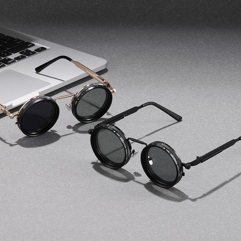 Lunettes de soleil rétro ND9 anti-UV rondes, à gradation réglable 1~9, pour hommes et femmes, style punk, pour activités de plein air, pêche et conduite