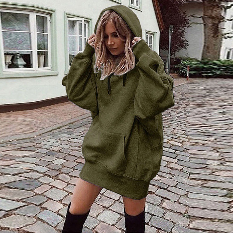 Robe à capuche oversize pour femme, ample, à manches longues, avec poches et cordon de serrage, style sweat-shirt, streetwear décontracté, pour le quotidien, pull chaud