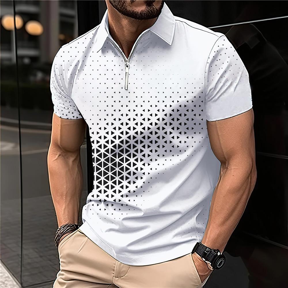 polos T-shirt à manches courtes pour hommes, impression 3D, col uni, polo rayé, t-shirts à la mode, pull d'été, 2024