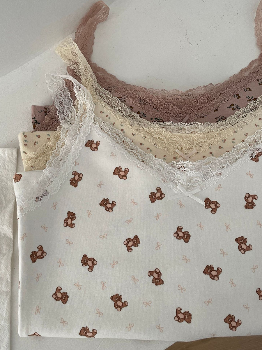 Haut court en coton pour femmes, garniture en dentelle avec nœud Floral, débardeur Slim sans manches, Style Preppy, Camisole douce et mignonne, vêtements Y2k, nouvelle collection été