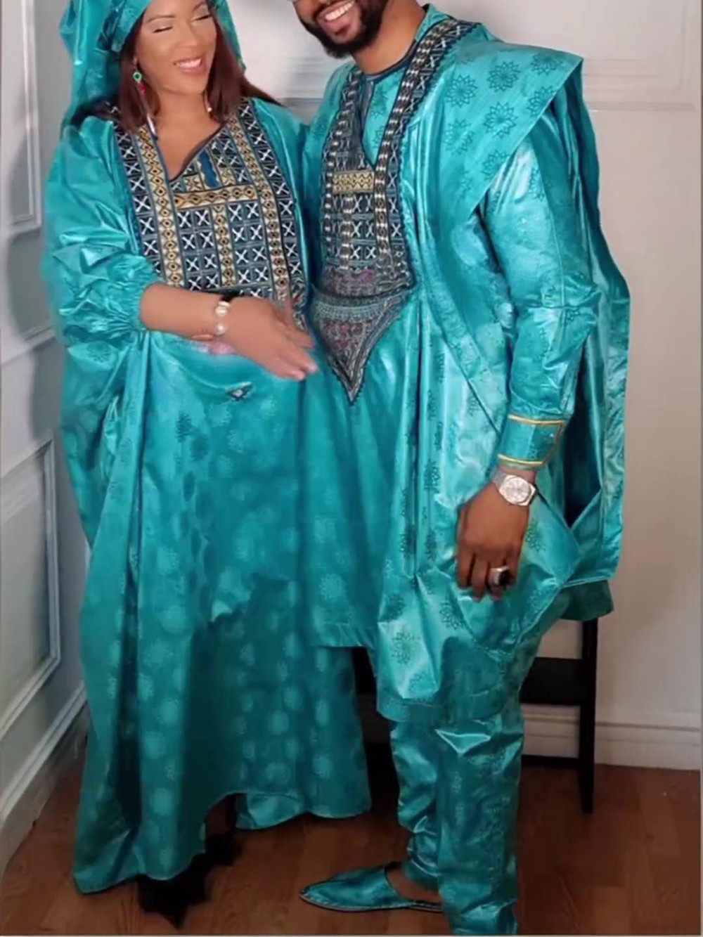 Robes africaines élégantes pour femmes, broderies traditionnelles Bazin, robes de mariage et de fête, Dashiki, vêtements assortis pour couples africains