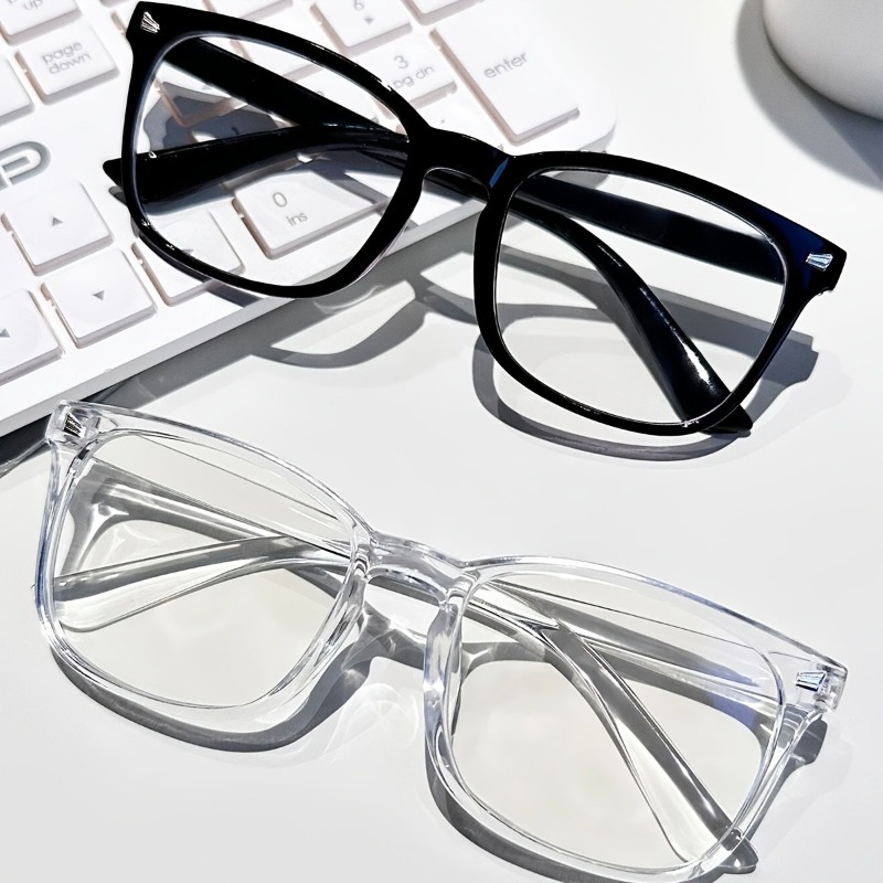 2 paires de lunettes occultantes transparentes noires décorées carrées pour femmes, accessoires adaptés à un usage quotidien