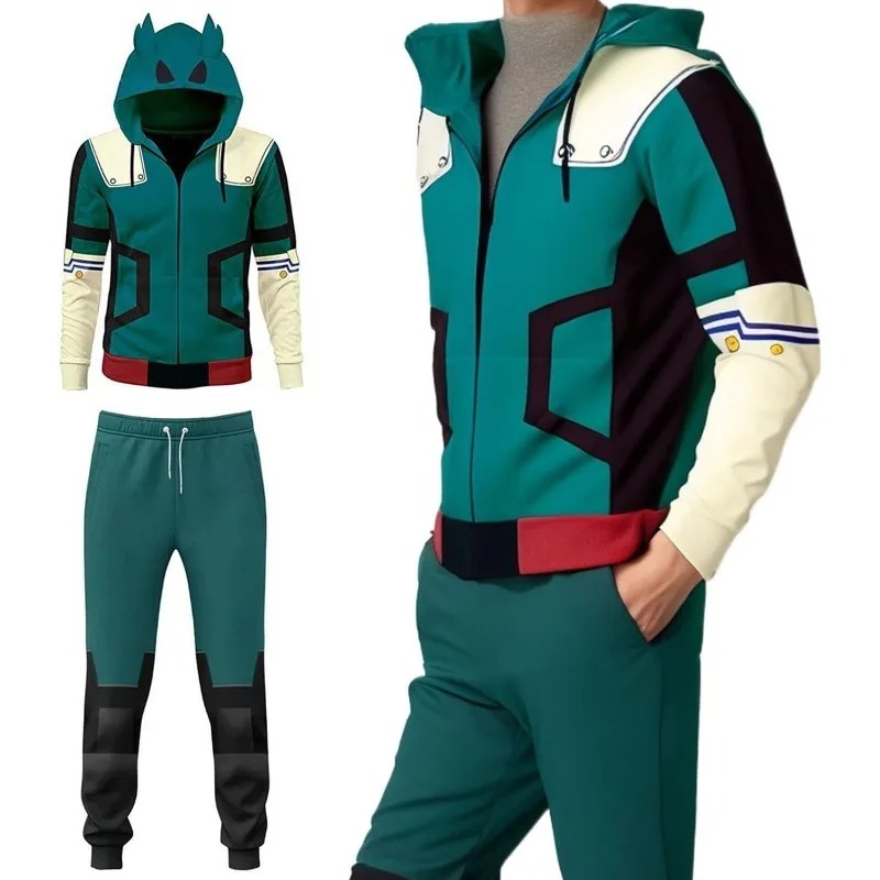 Costume de cosplay Anime My Hero School Midoriya Izuku, sweat-shirt à capuche vert pour homme, décontracté pour tous les jours et les fêtes