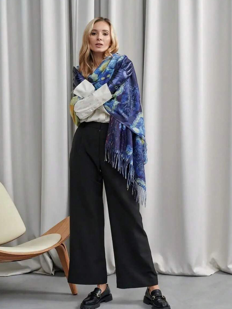 Peinture à l'huile hiver écharpe femmes luxe cachemire sensation châles Van Gogh Design extérieur foulard longue impression gland enveloppes châle